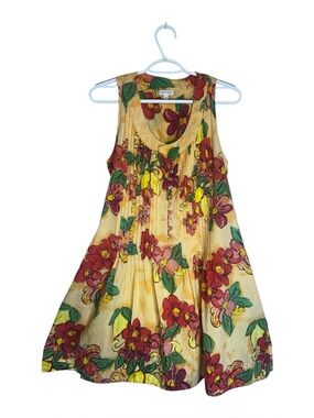 Moda Posa Yellow Res Floral Sleeveless Pleated Sundress Sz S